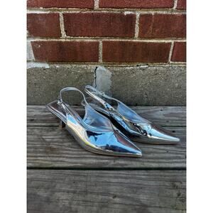 Forever 21 Silver Metallic Slingback Kitten Heels Pointed Toe Size 8.5
